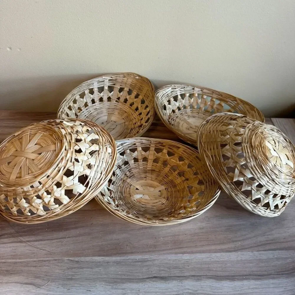 Antiquewise 5 Bamboo Oval Gift Baskets Thanksgiving Holiday decor gift